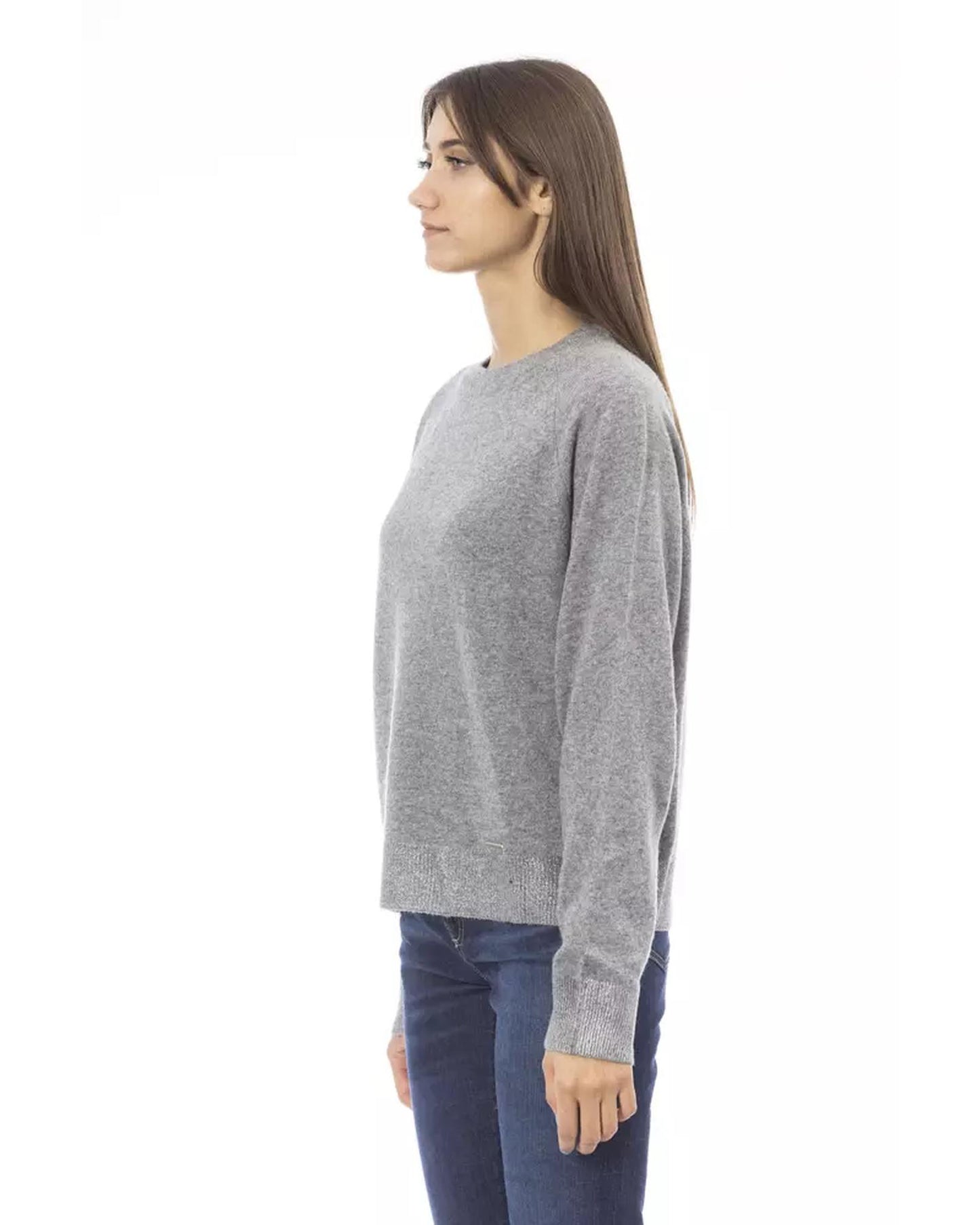 Metal Monogram Crew Neck Sweater with Ribbed Details S Women