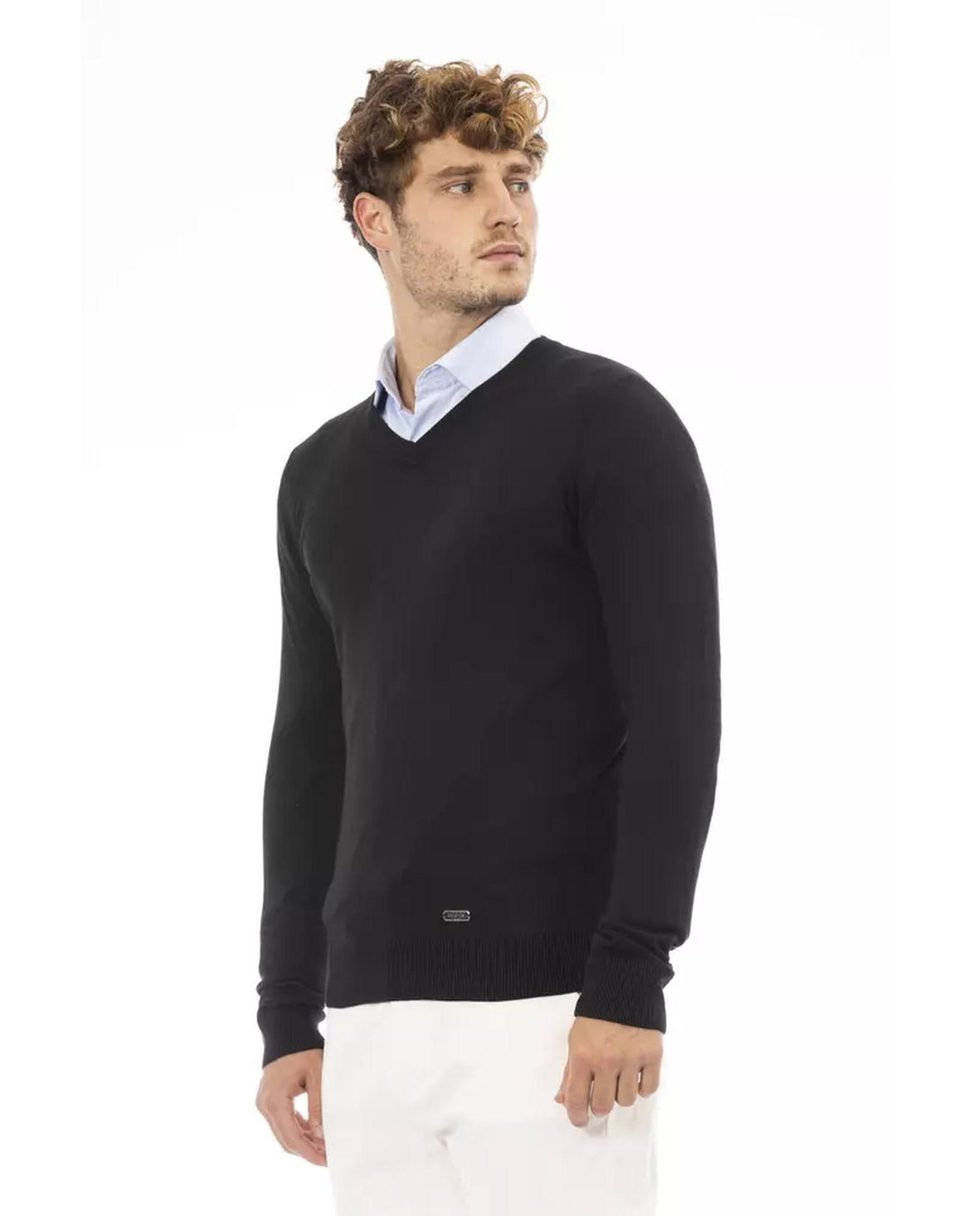 Metal Monogram V-Neck Sweater with Ribbed Details 48 IT Men