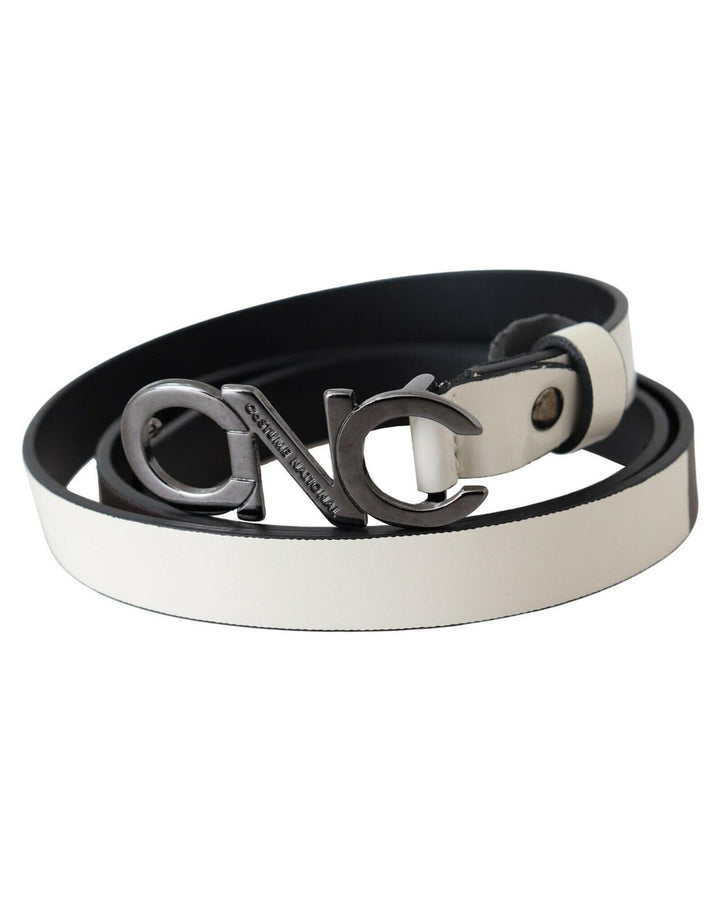 CNC Costume National Fashion Belt in Metallic Gray Leather 85 cm Women