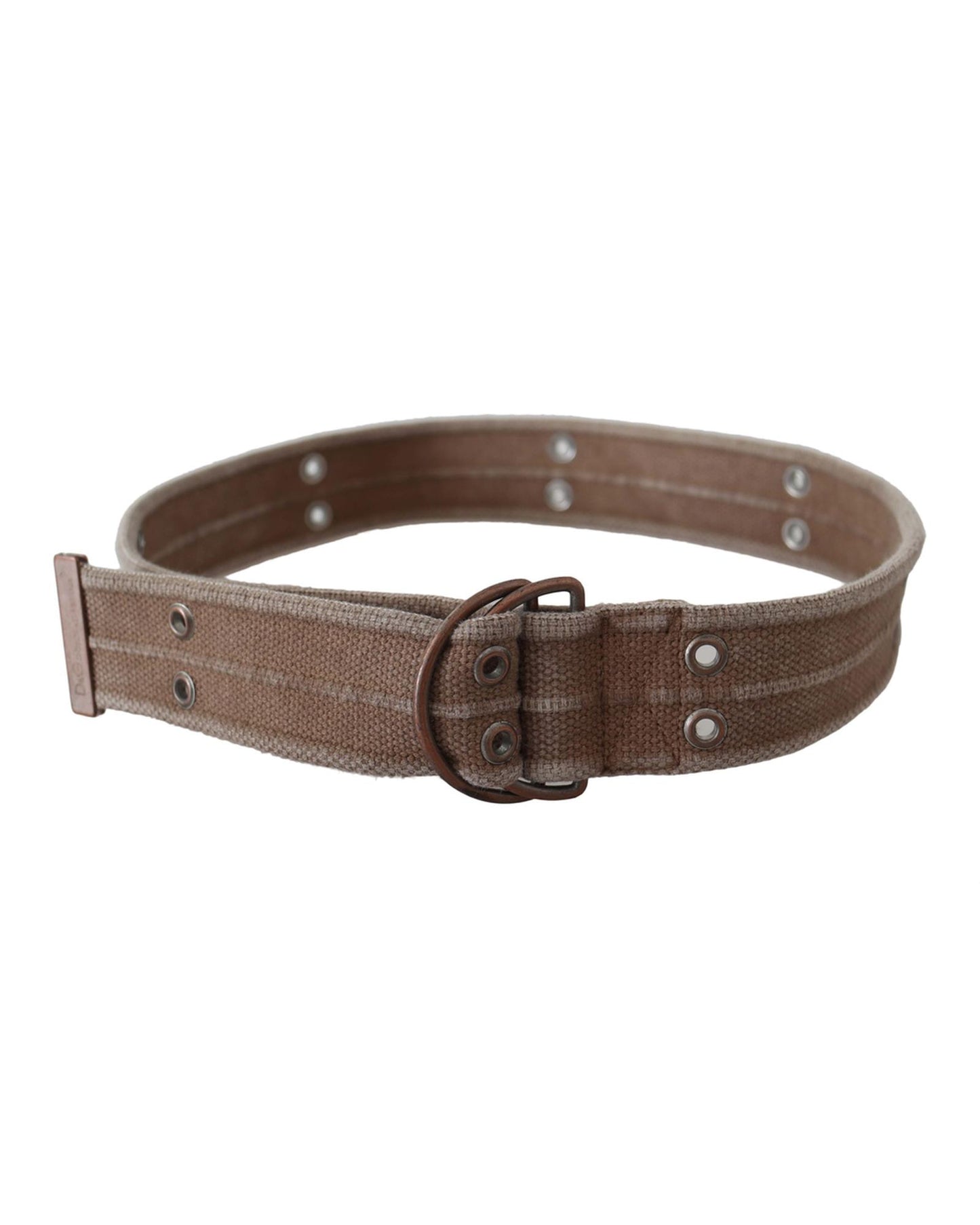 DOLCE & GABBANA Brown Leather Canvas Belt with Round Buckle 100 cm Women