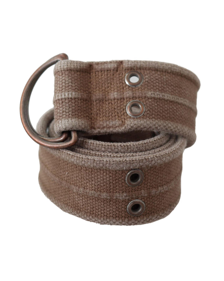 DOLCE & GABBANA Brown Leather Canvas Belt with Round Buckle 100 cm Women