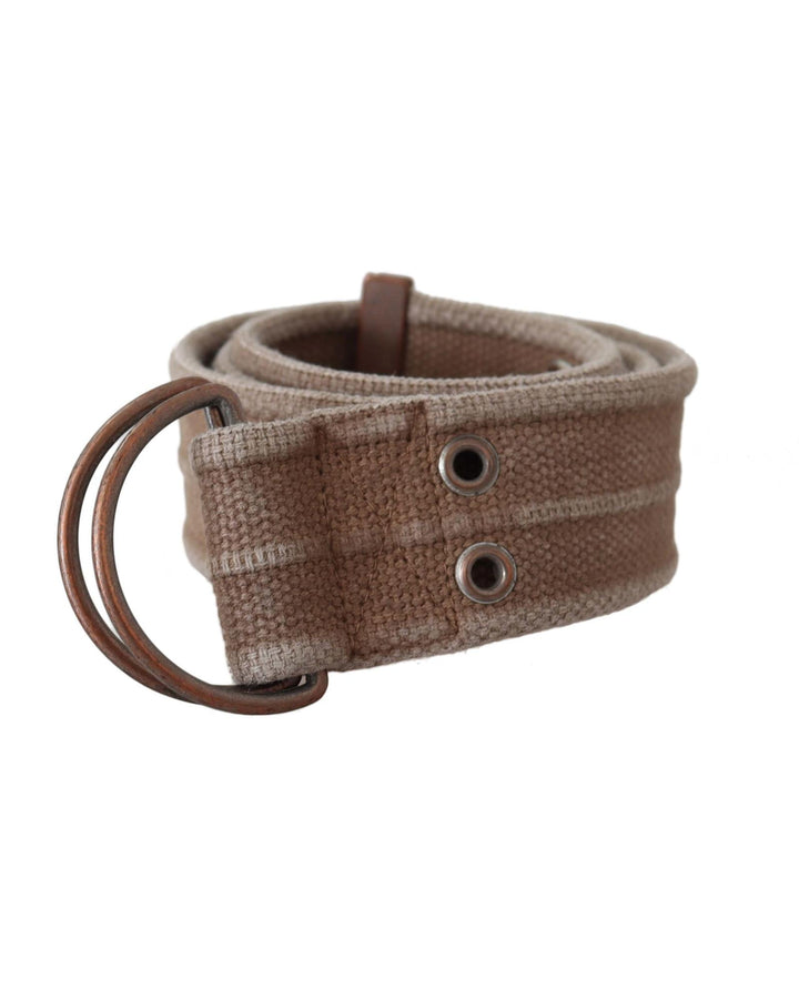 DOLCE & GABBANA Brown Leather Canvas Belt with Round Buckle 100 cm Women