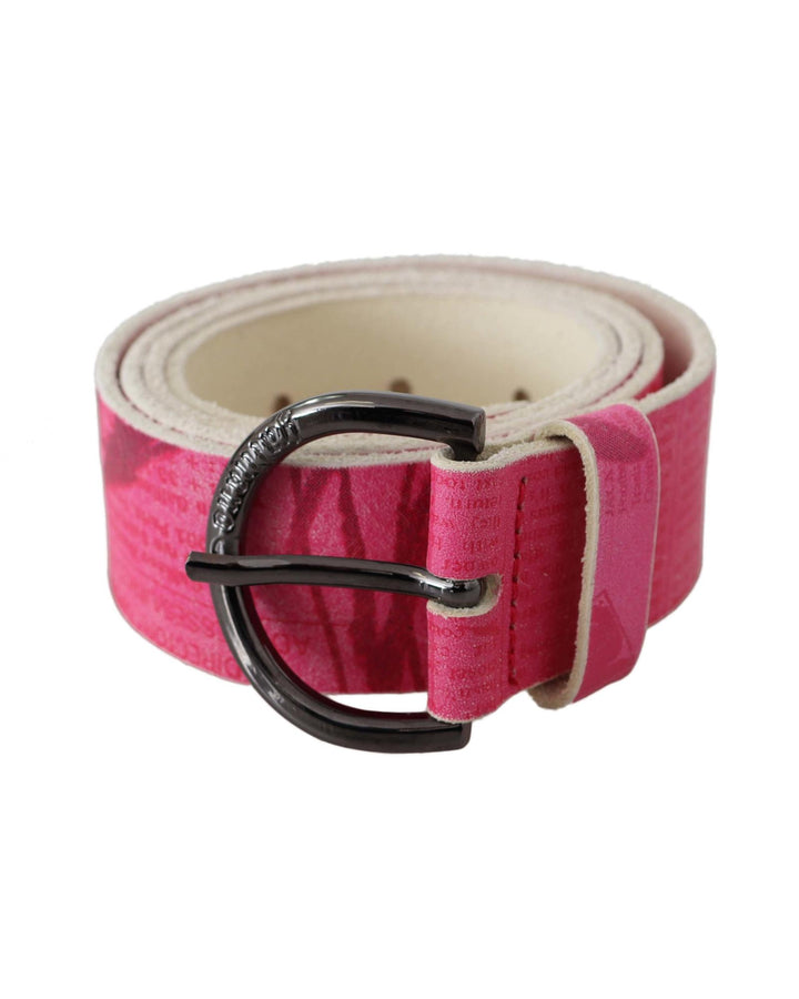 100% Authentic GALLIANO Pink Leather Fashion Belt with Black-tone Hardware 105 cm Women