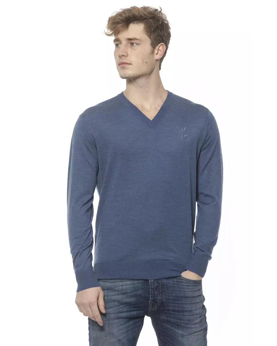 Cashmere V-neck Sweater with Embroidered Logo L Men