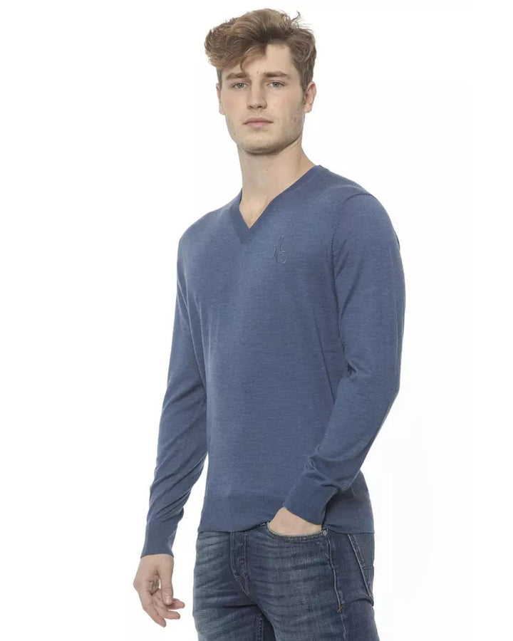 Cashmere V-neck Sweater with Embroidered Logo L Men