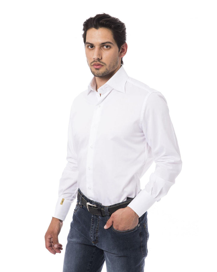 Embroidered Monogram &quot;B&quot; Shirt with Small Leaf Collar 42 IT Men