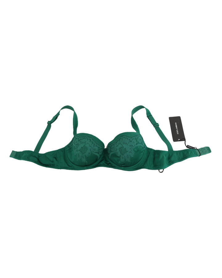 Green Floral Lace Silk Stretch Balconcino Bra by Dolce & Gabbana 2 IT Women