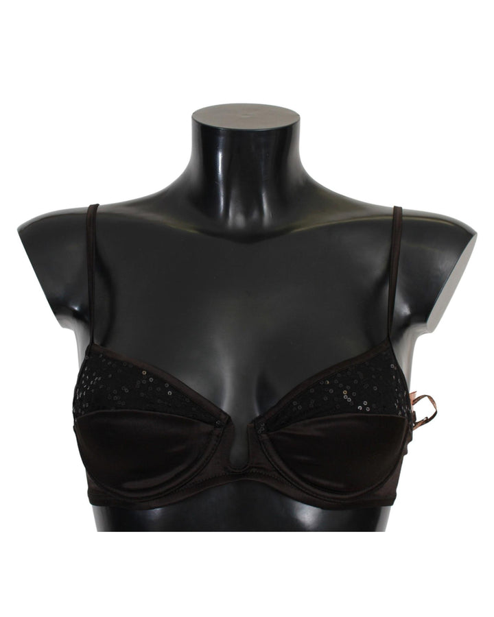 Ermanno Scervino Balconcino Bra with Logo Details - Brown Sequined 2 IT Women