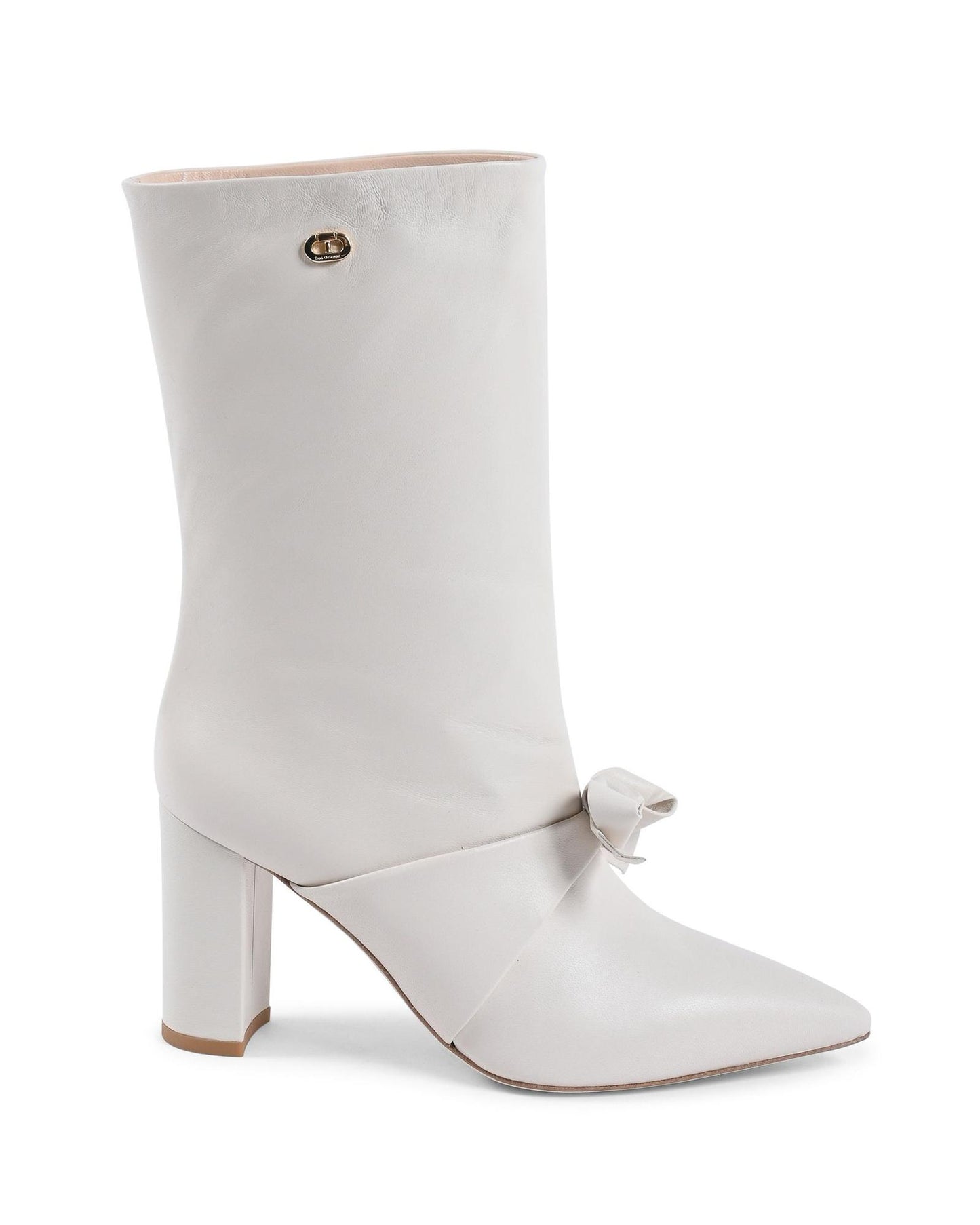 Pointed Toe Bow Boot with Gold Logo Detail - 38 EU