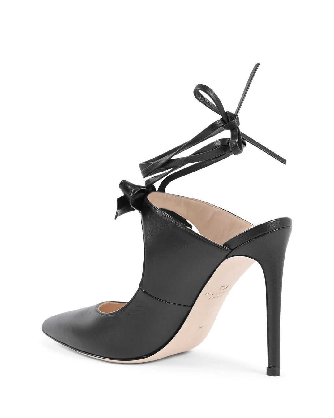 Pointed Toe Leather Mule with Bow and Stiletto Heel - 39 EU