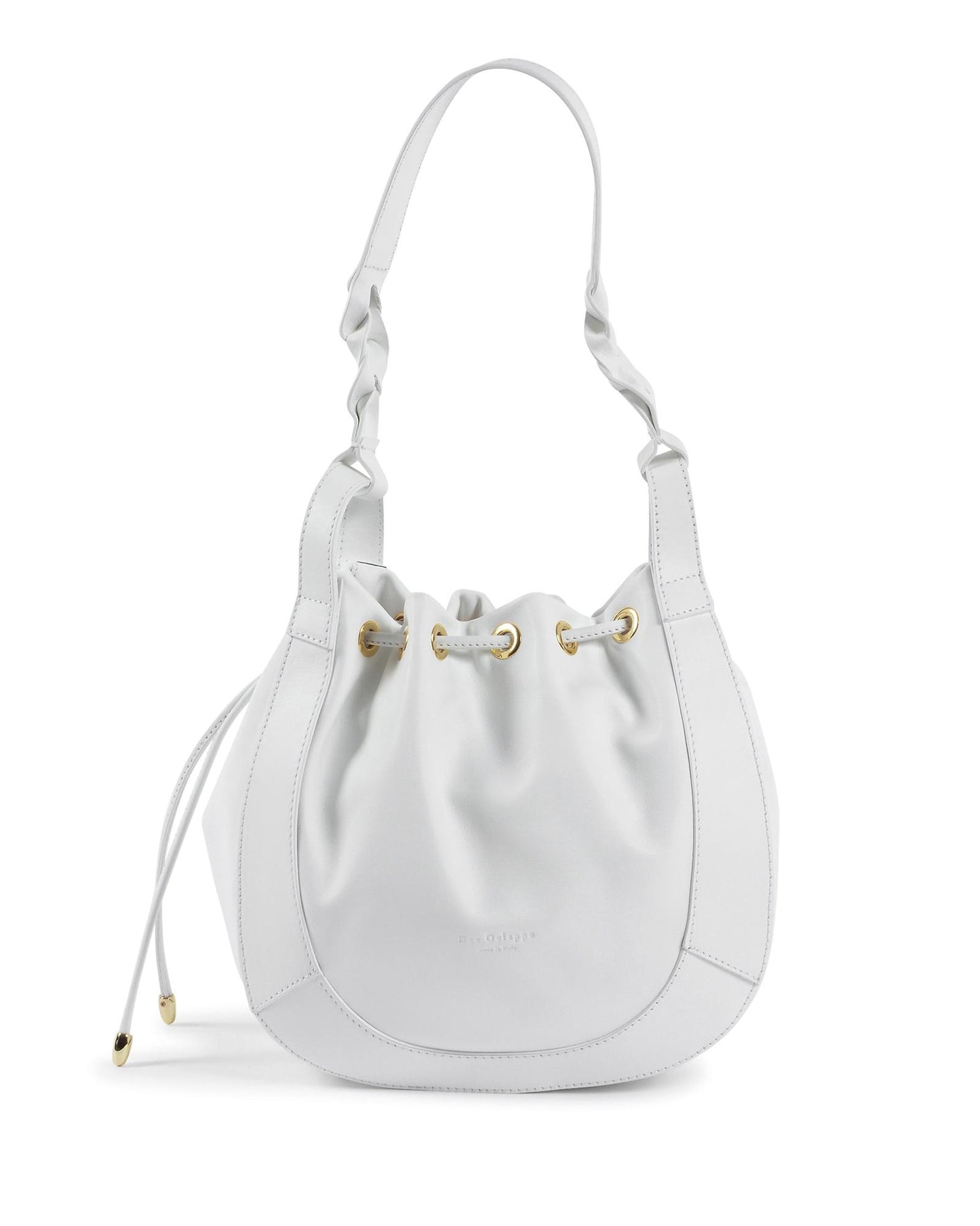 Top Grain Leather Bucket Bag with Drawstring Closure - One Size