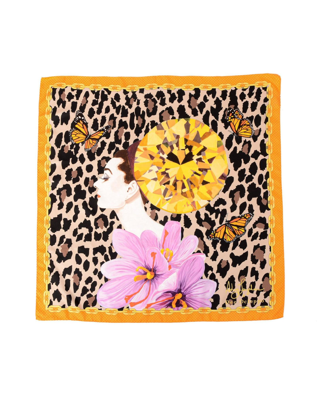 Orange Leopard Silk Scarf - One Size