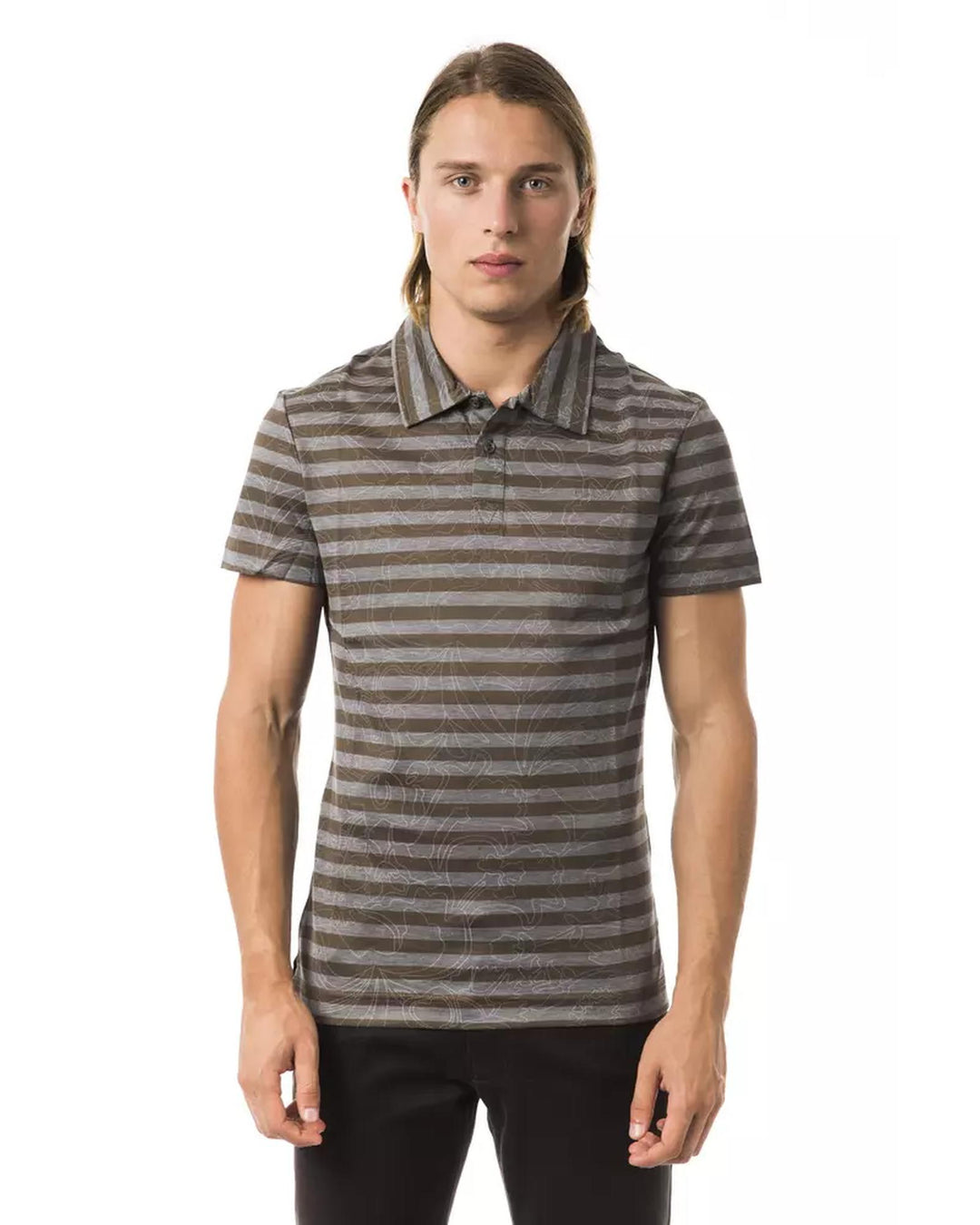 Striped Polo Shirt with Prints L Men