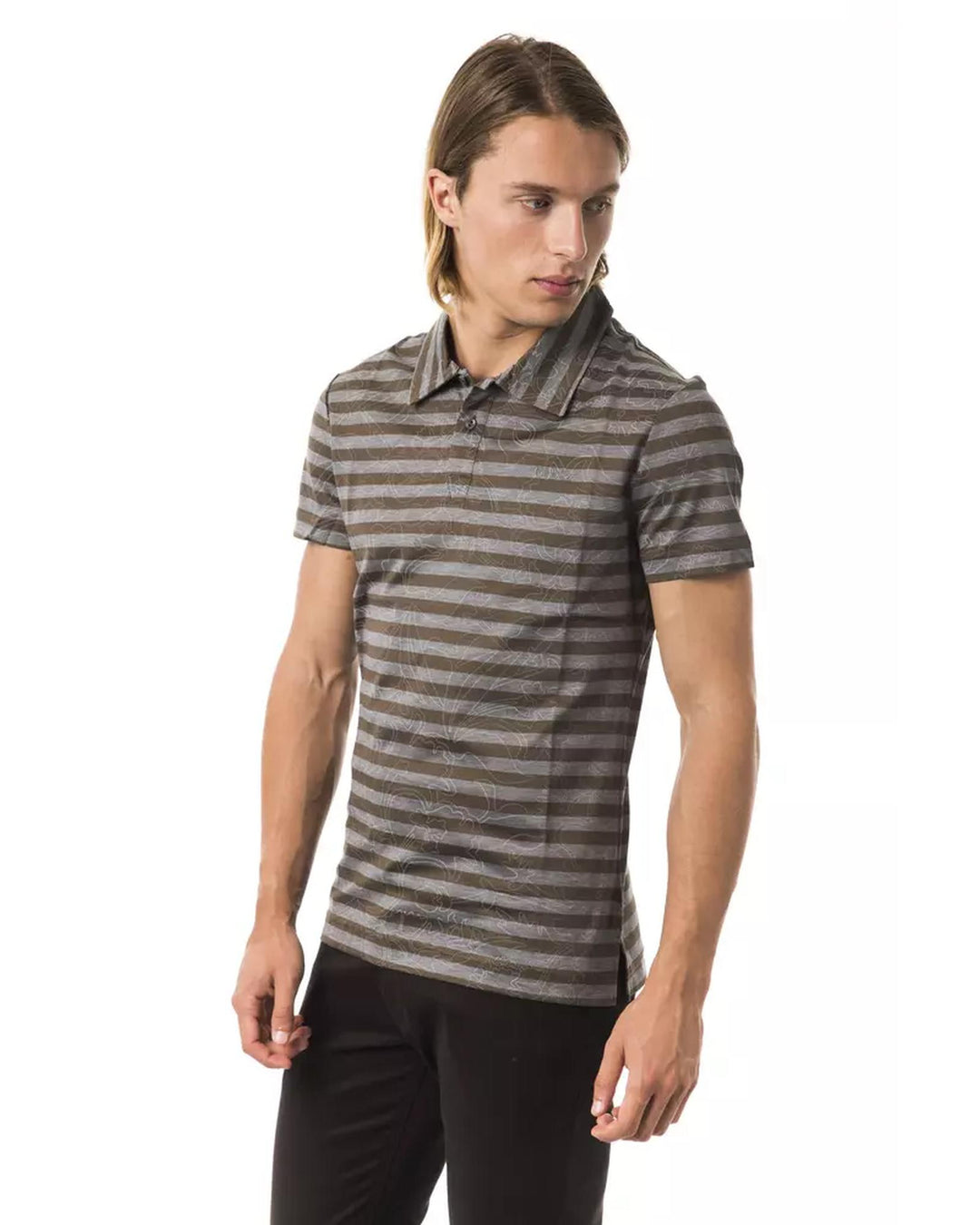 Striped Polo Shirt with Prints L Men