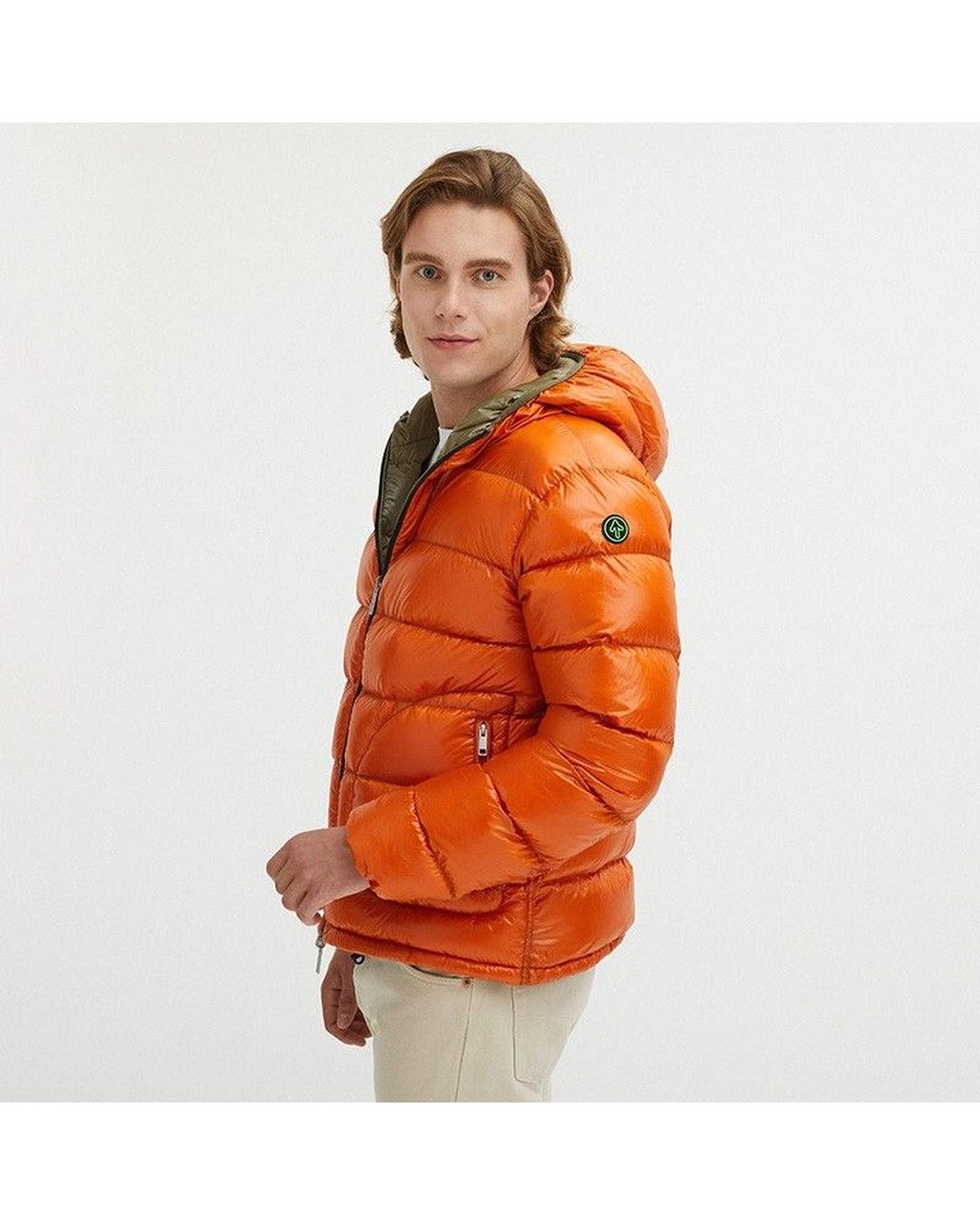 Reversible Goose Down Padded Jacket with Front Zip Closure XL Men