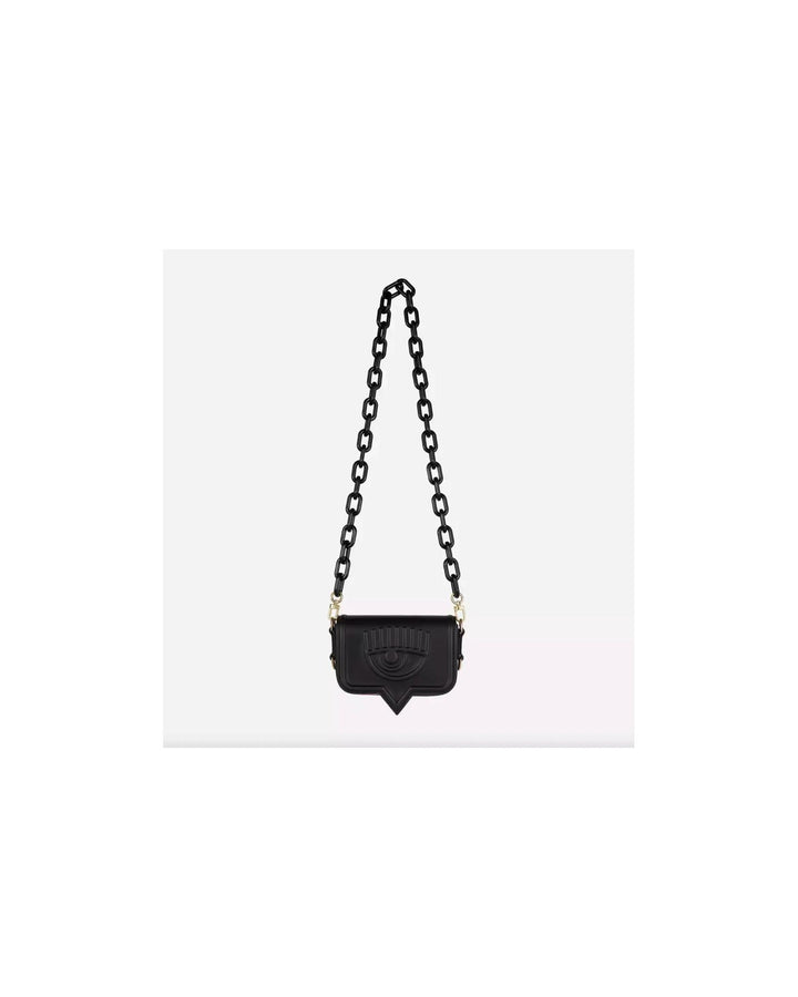 Black Eyelike Bag with Magnetic Closure and Chain Straps One Size Women