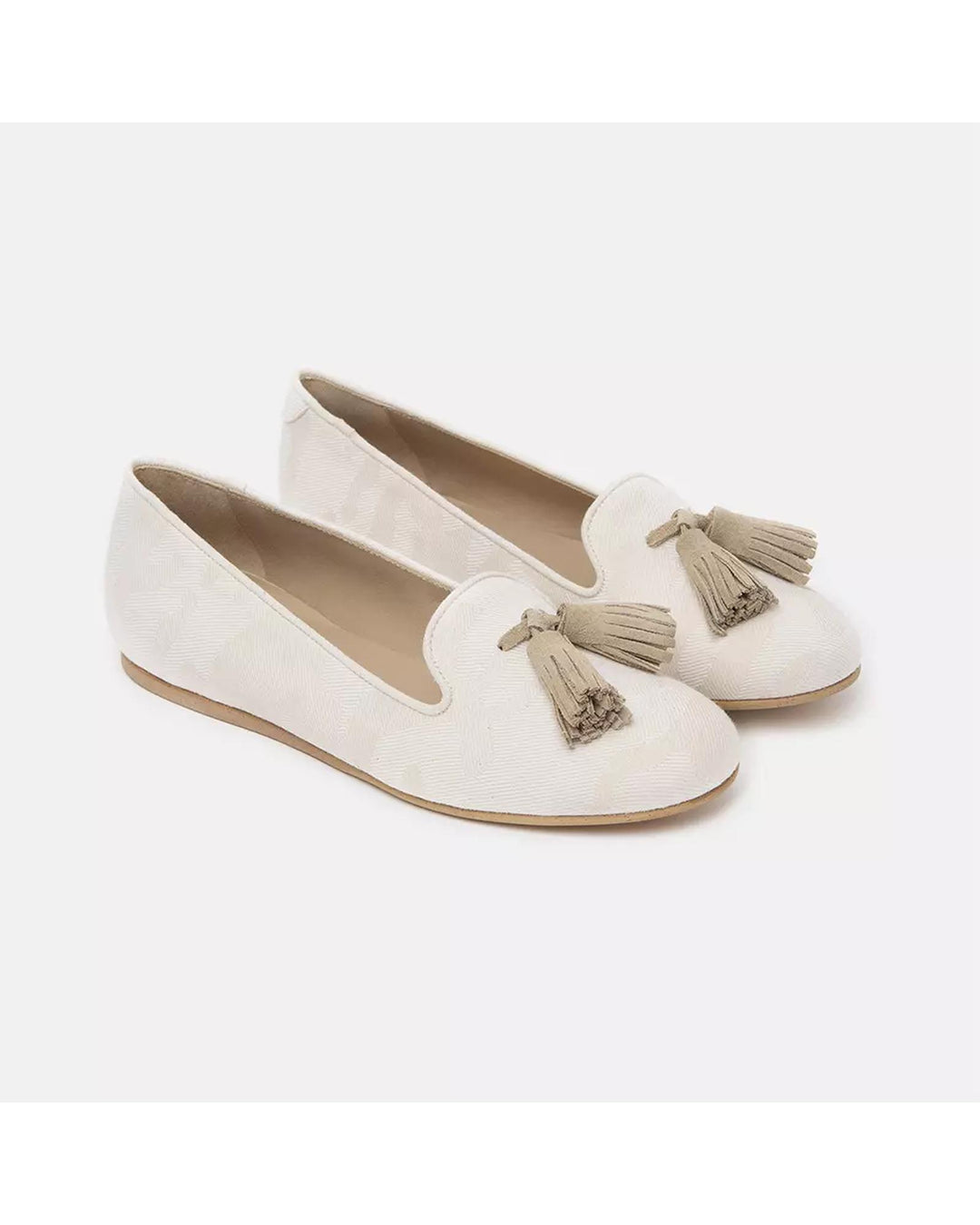 Tassel Beige Silk Loafers 37 EU Women