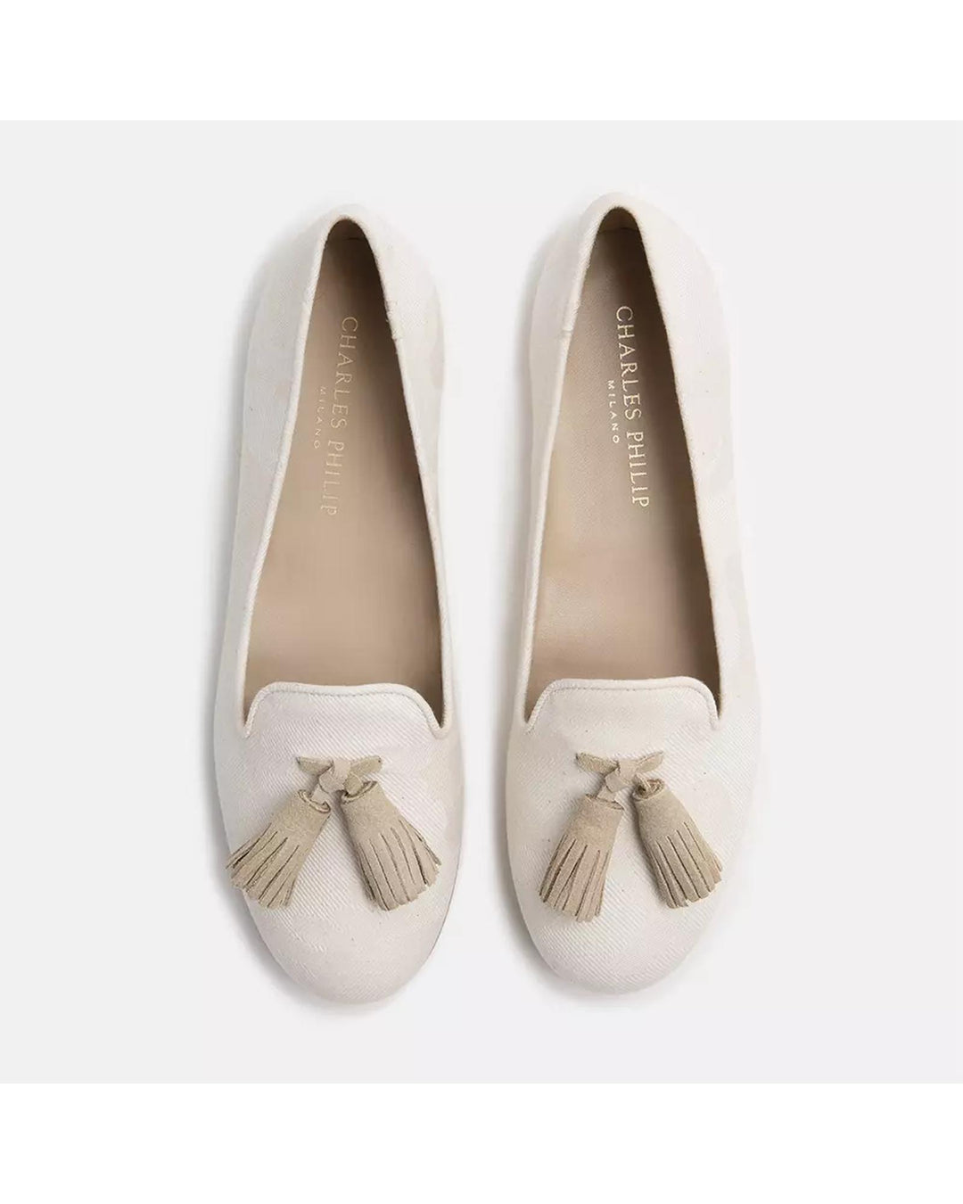 Tassel Beige Silk Loafers 37 EU Women