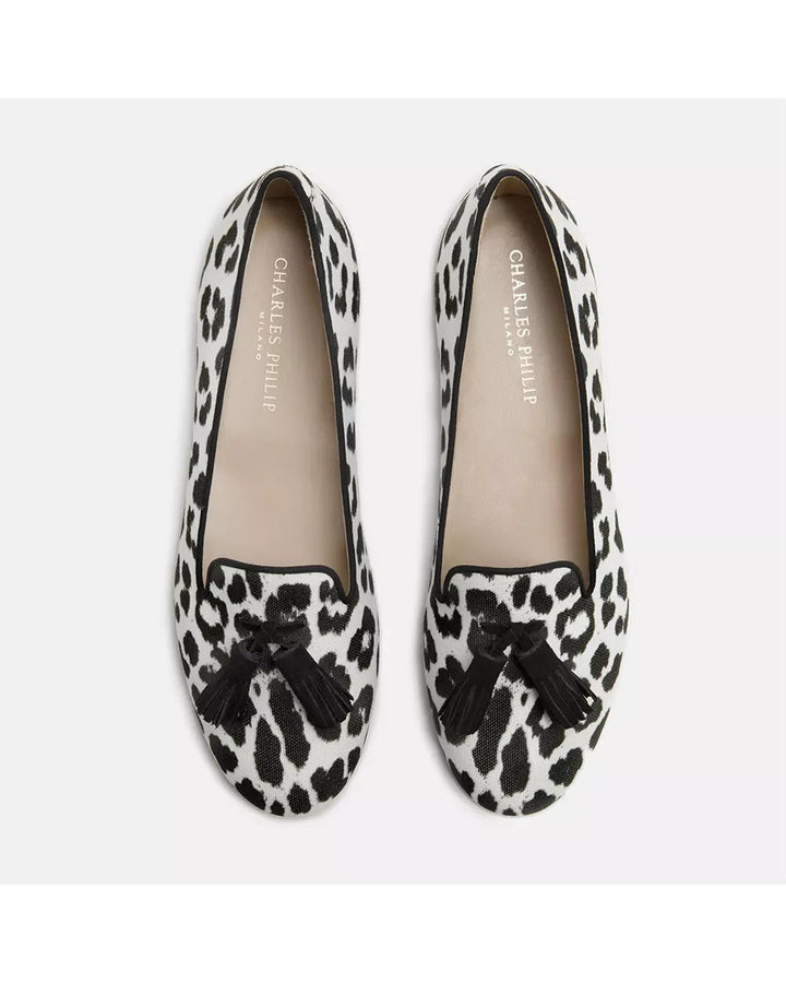 Leopard Print Silk Loafers with Tassel Detail 36.5 EU Women