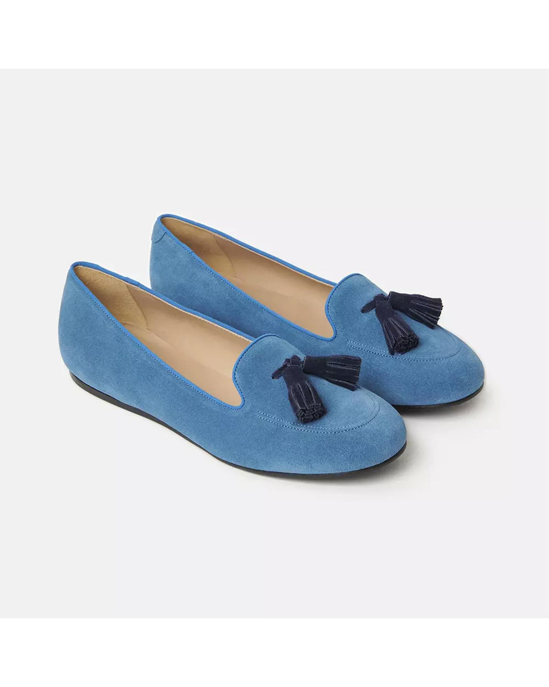 Handmade Light Blue Suede Tassel Moccasins by Charles Philip 38.5 EU Women