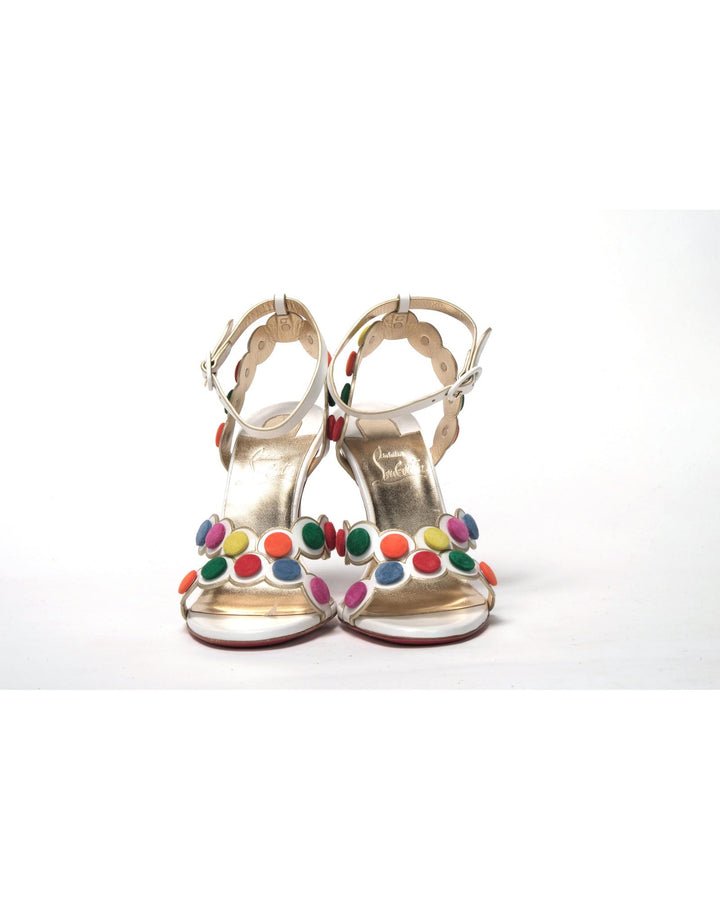 White Leather High Heels with Multi-Coloured Spot Design 37.5 EU Women