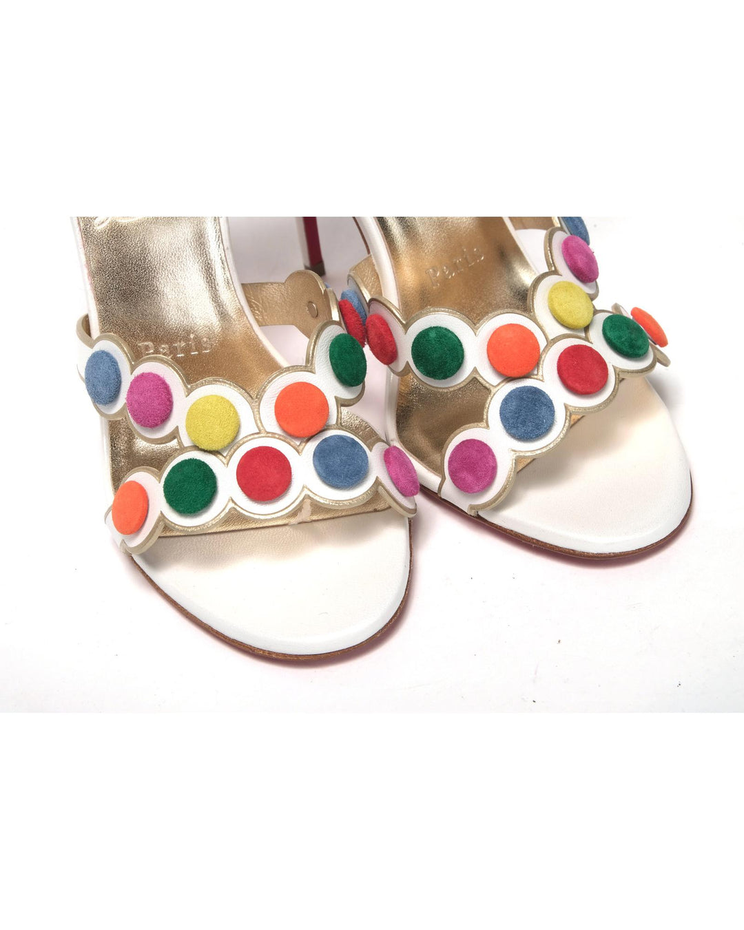 White Leather High Heels with Multi-Coloured Spot Design 38 EU Women