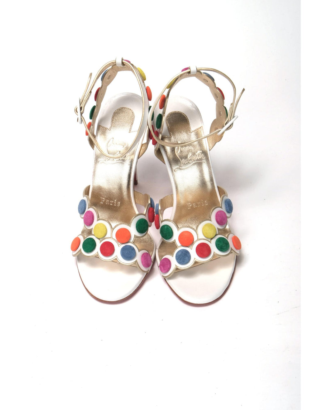 White Leather High Heels with Multi-Coloured Spot Design 38 EU Women