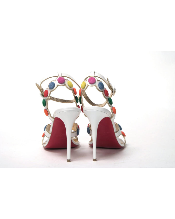 White Leather High Heels with Multi-Coloured Spot Design 38 EU Women