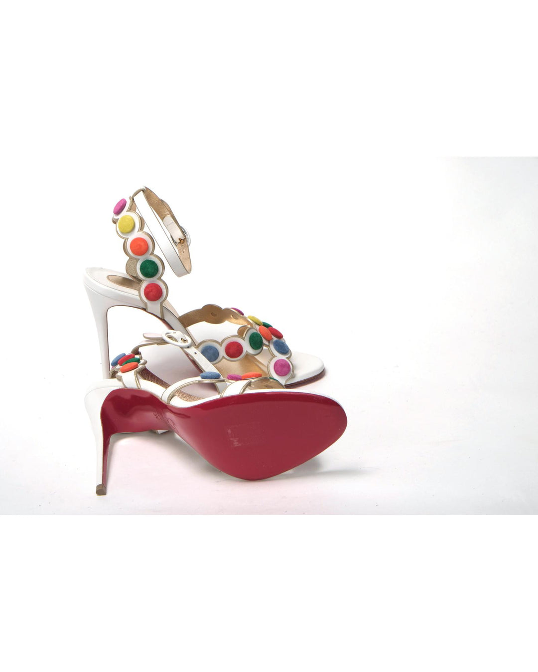 White Leather High Heels with Multi-Coloured Spot Design 38 EU Women