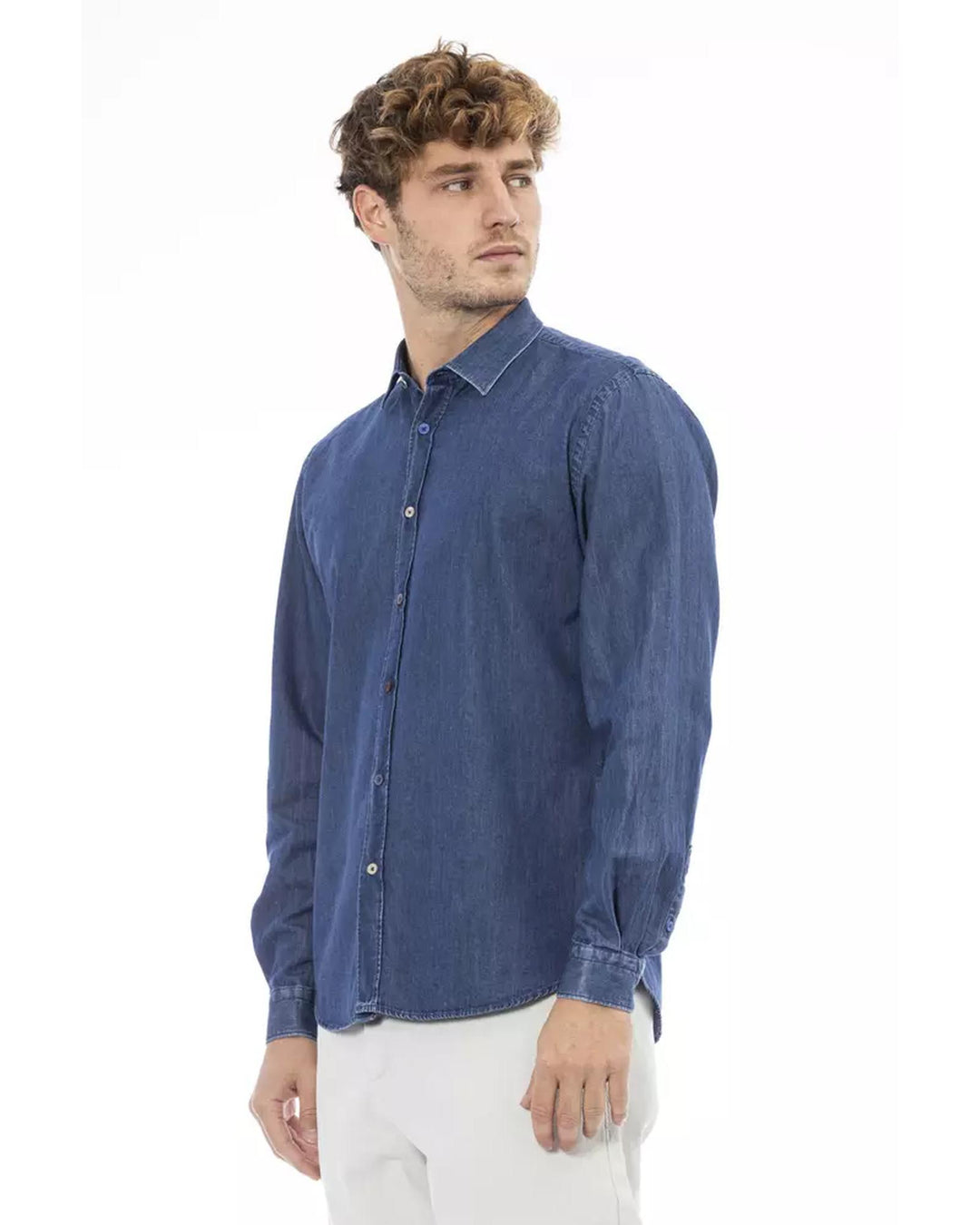 Button-Front Slim Fit Shirt with Italian Collar for Men L Men