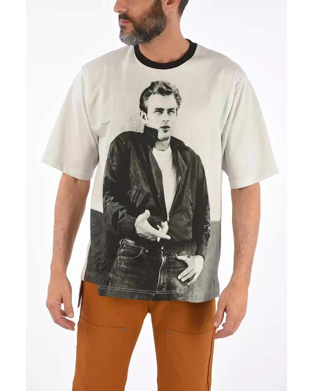 James Dean Print Cotton T-Shirt with Contrasting Embroidery