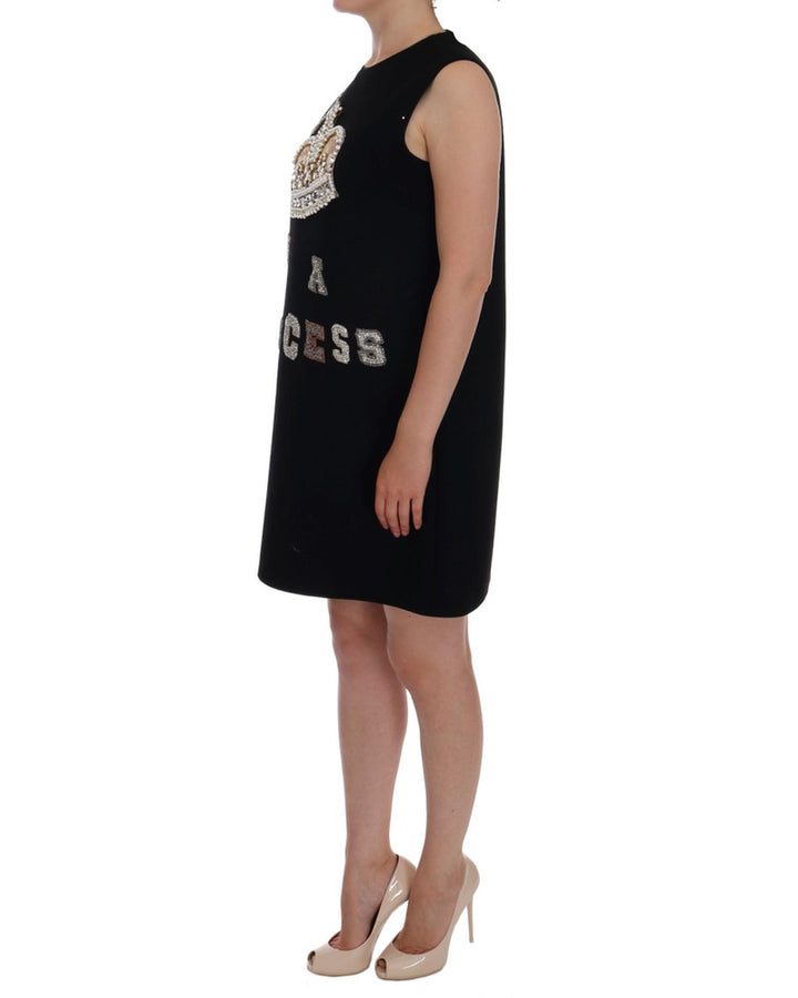 Black Wool Crystal I AM A PRINCESS Dress 44 IT Women