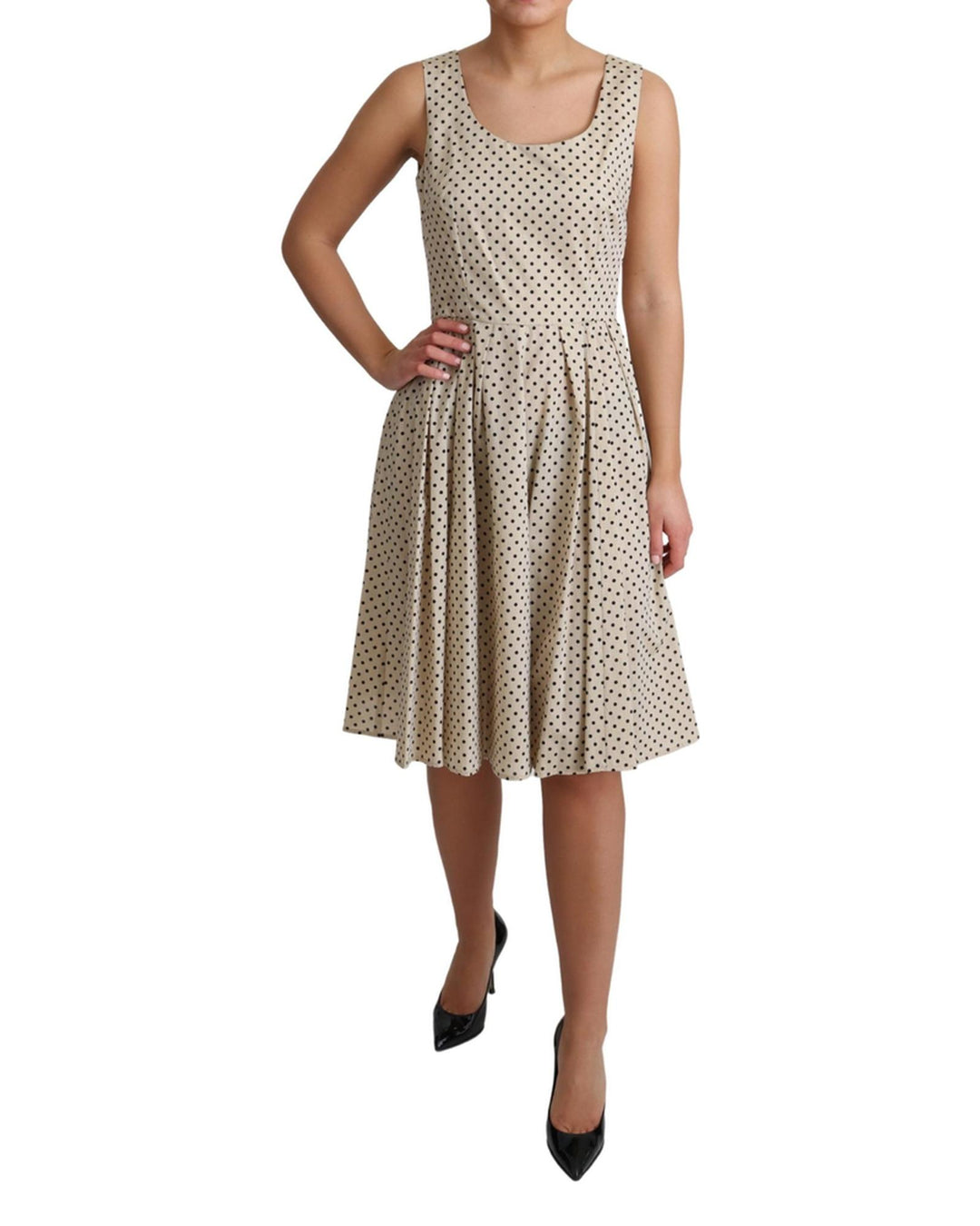 Sleeveless A-line Dress with Polka Dot Pattern 40 IT Women