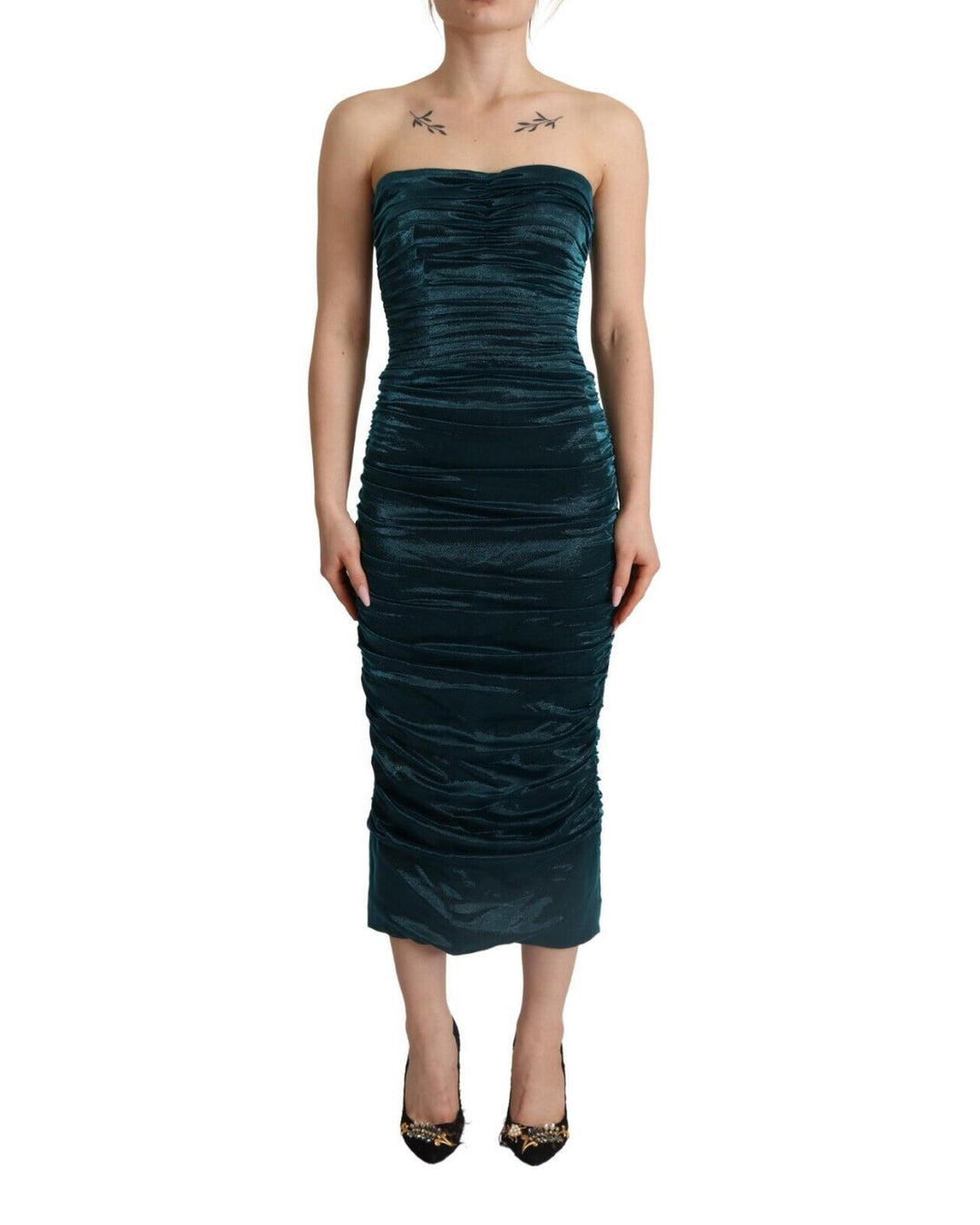 Gorgeous Dolce & Gabbana Turquoise Satin Midi Dress 40 IT Women