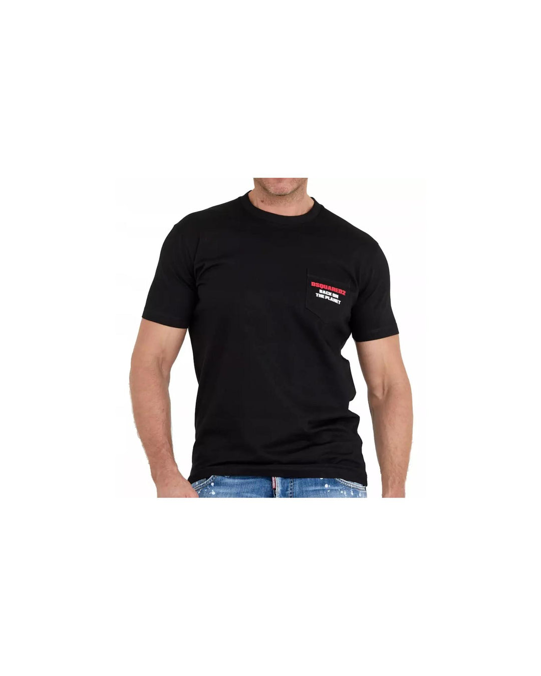 Black Cotton T-Shirt with Contrasting Logo Stamps L Men