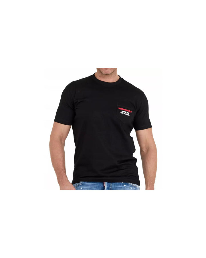 Black Cotton T-Shirt with Contrasting Logo Stamps 2XL Men