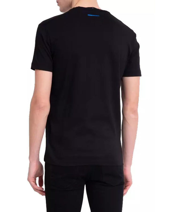 Black Cotton T-Shirt with Blue Vertical Print M Men