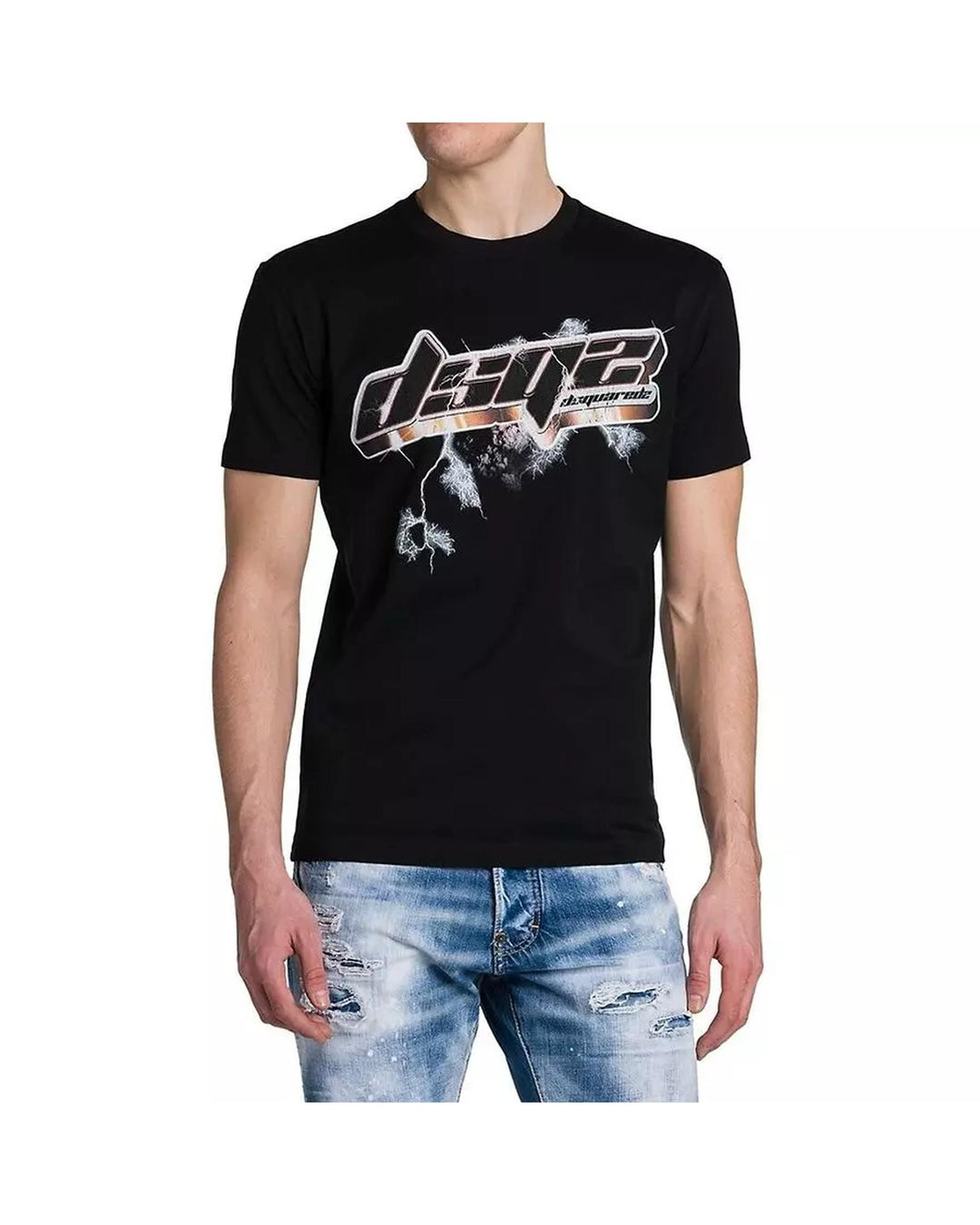 Black Graphic Print Cotton T-Shirt L Men