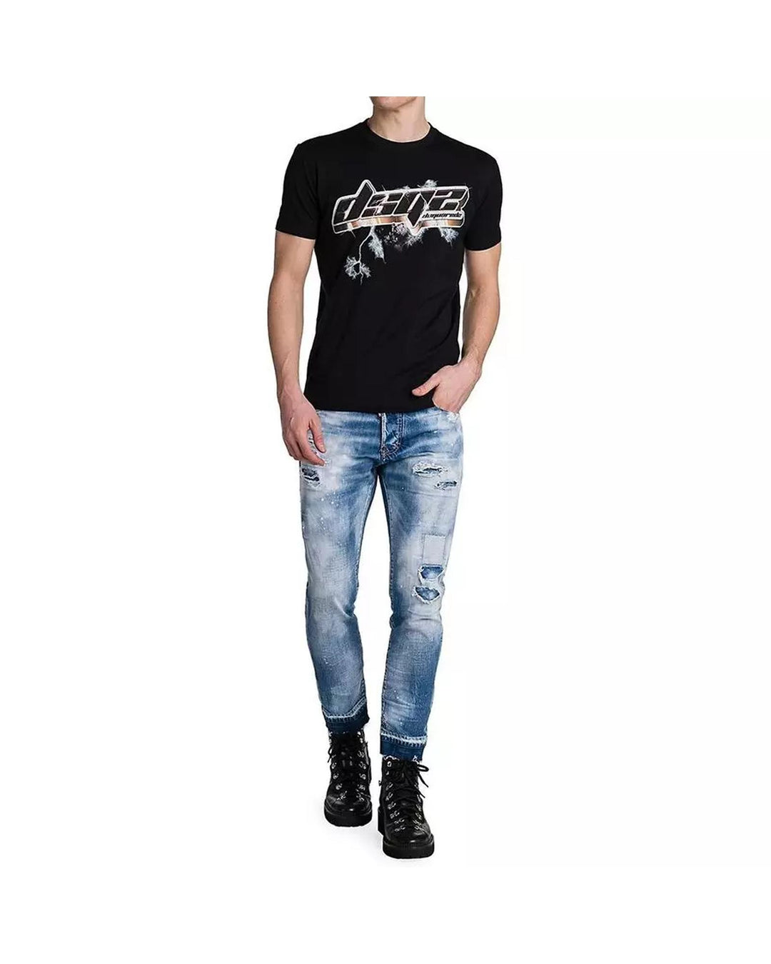 Black Graphic Print Cotton T-Shirt L Men