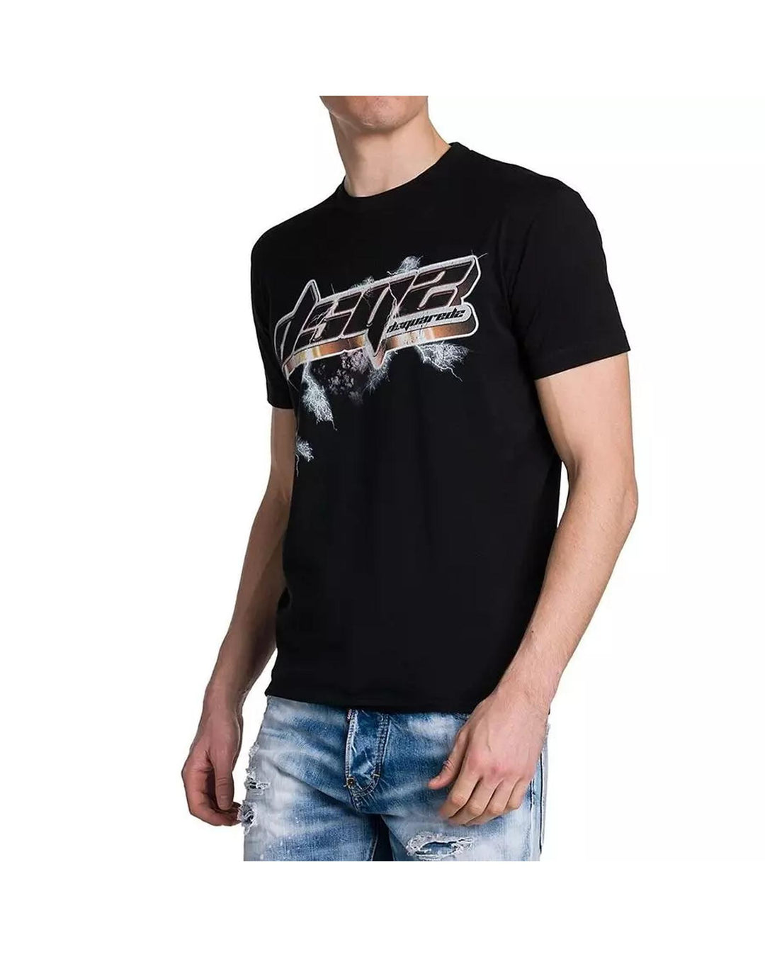 Black Graphic Print Cotton T-Shirt XL Men