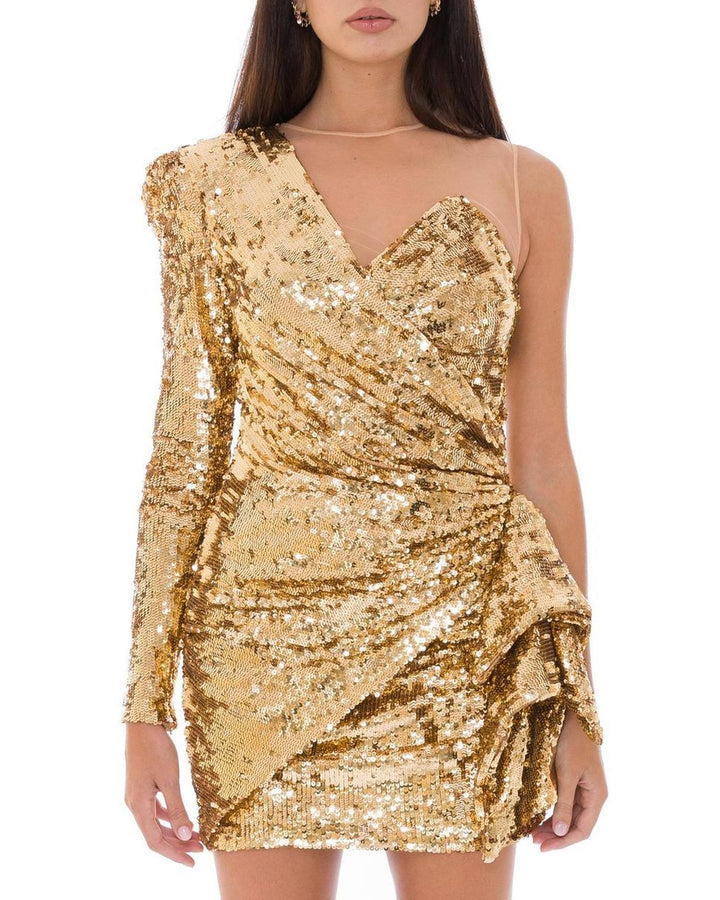 Sequined Gold Dress with Flake Detail and Back Zip Closure 40 IT Women