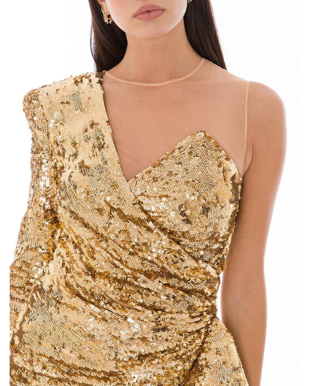 Sequined Gold Dress with Flake Detail and Back Zip Closure 40 IT Women