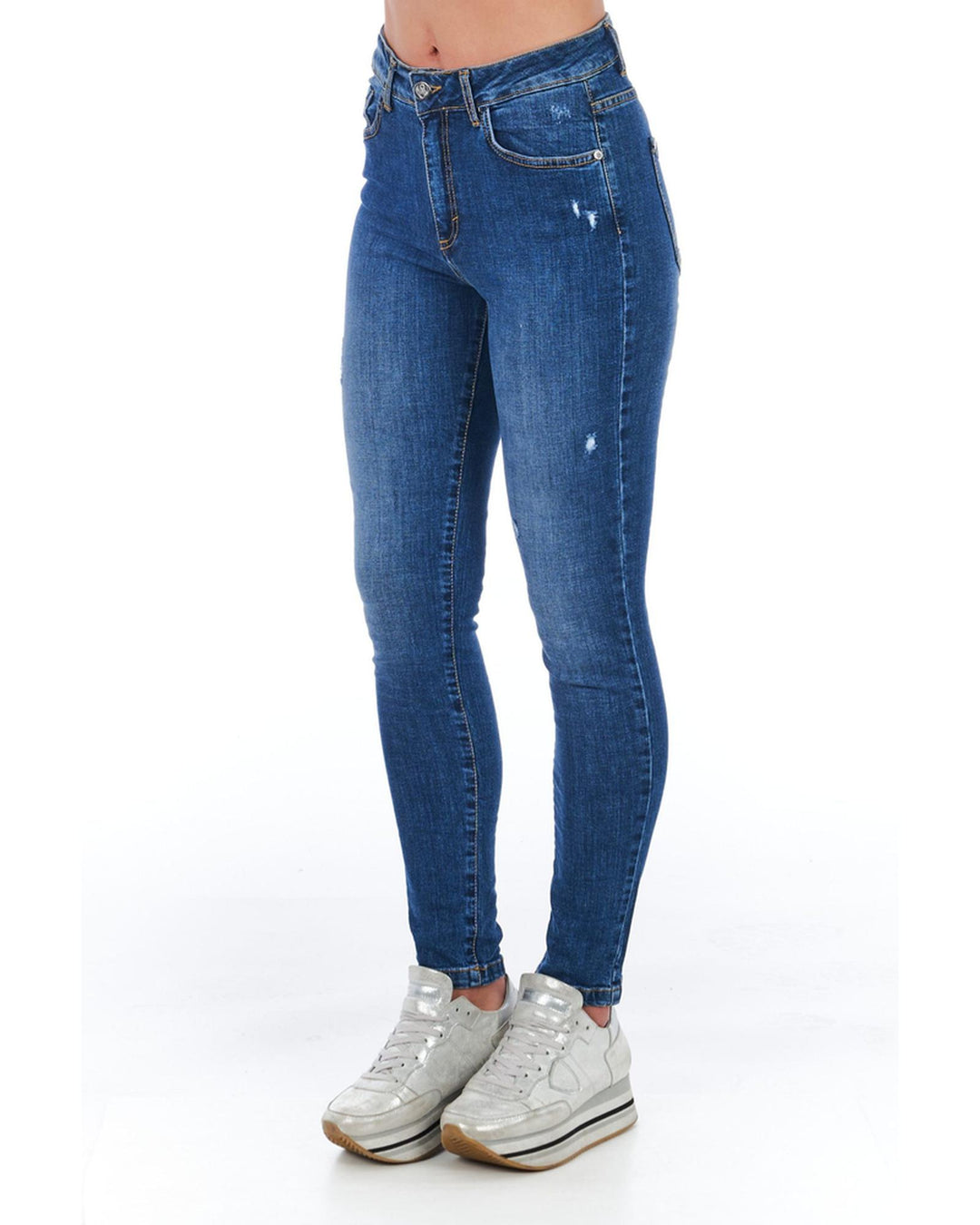 Worn Wash Denim Jeans with Multi-Pockets and Front Closure W28 US Women