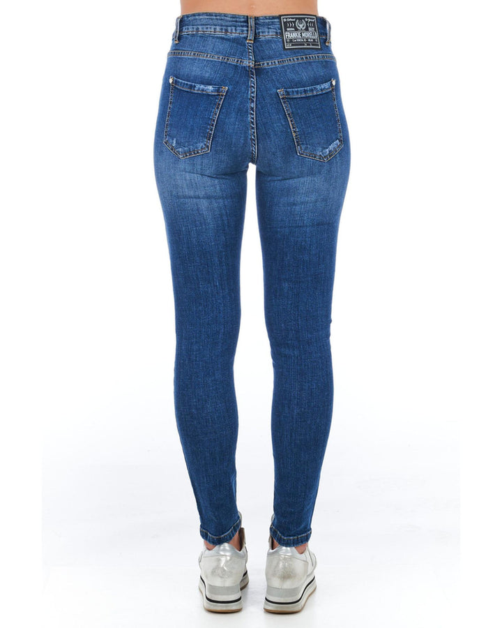 Worn Wash Denim Jeans with Multi-Pockets and Front Closure W30 US Women