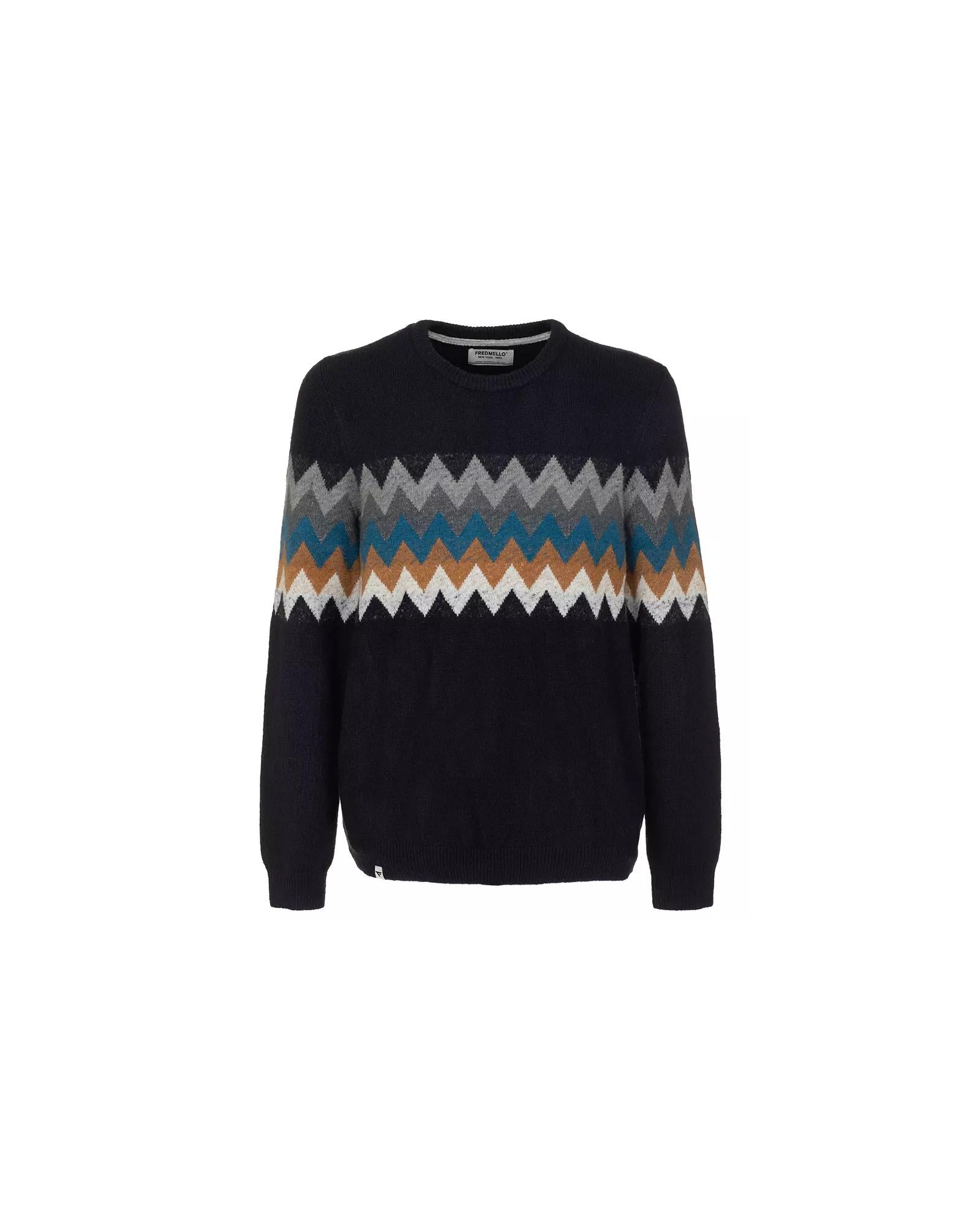 Multicolored Zig-Zag Pattern Crew Neck Sweater by Fred Mello L Men