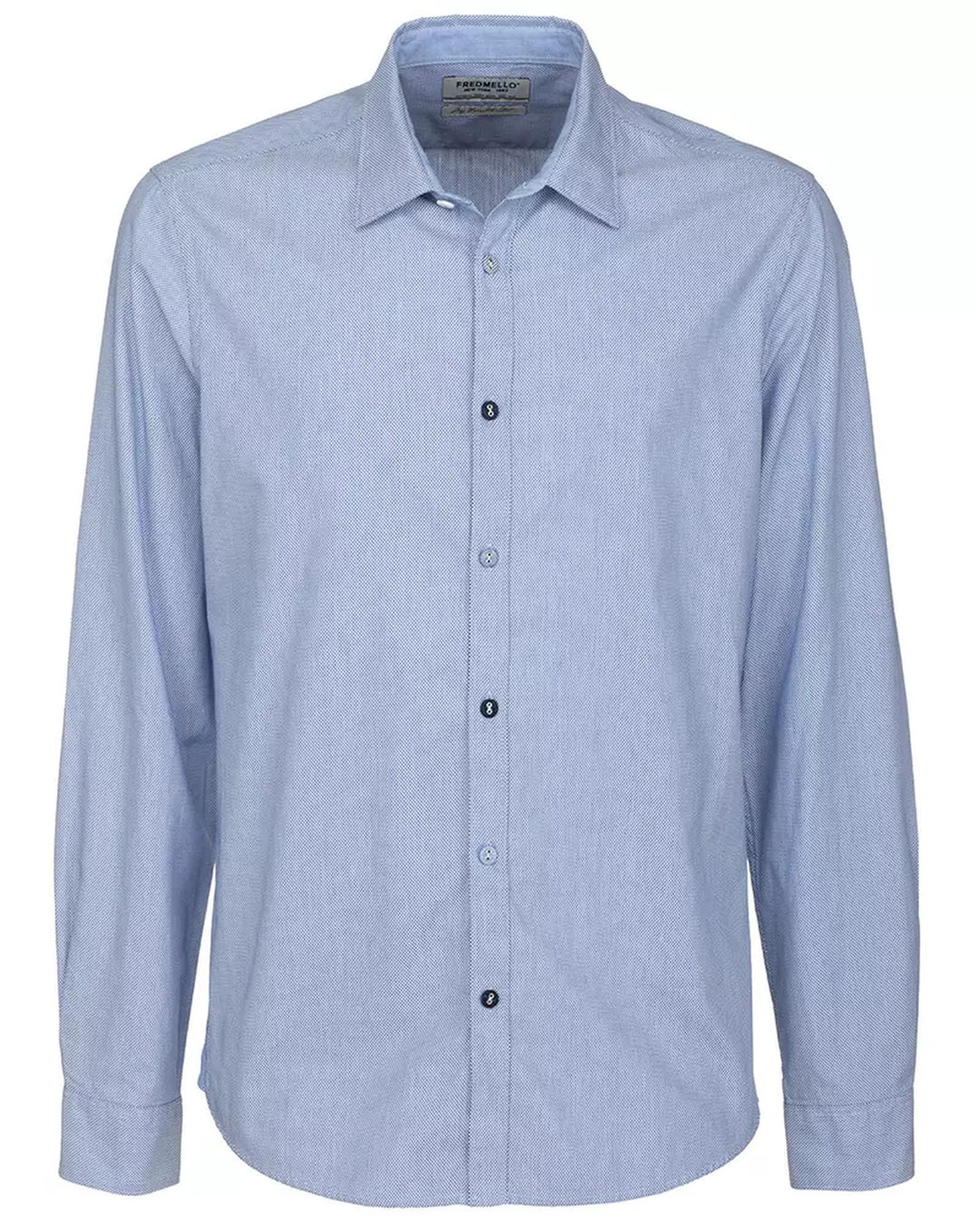 Blue Dot Pattern Long-Sleeved Cotton Shirt by Fred Mello M Men