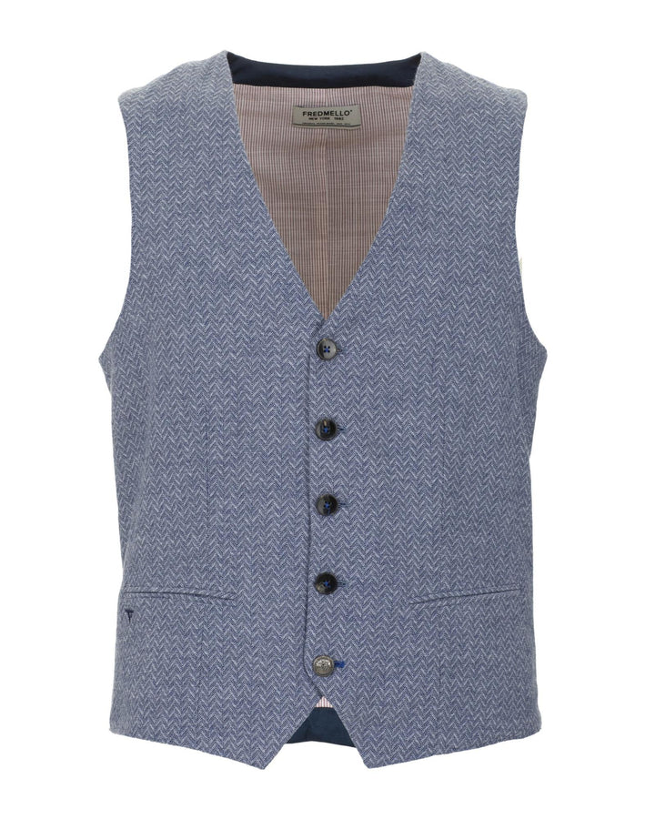 Abstract Motif Stitched Cotton Vest with Button Closure M Men