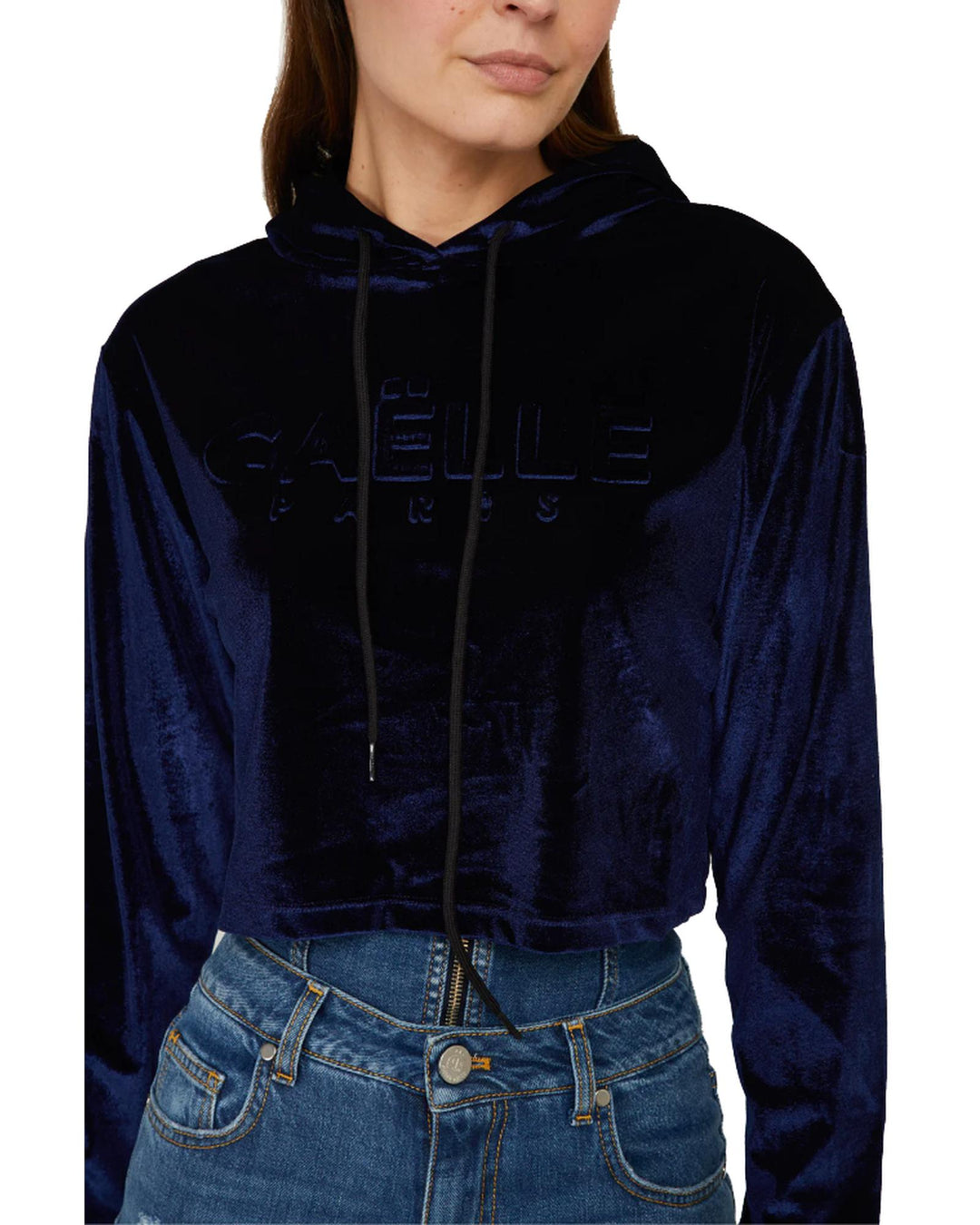 Short Velvet Sweatshirt with Hood and Embossed Logo 44 IT Women