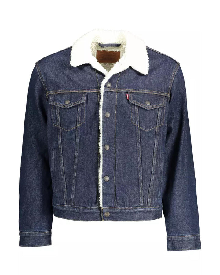 Padded Denim Jacket with Logo - Long Sleeves Press Studs S Men