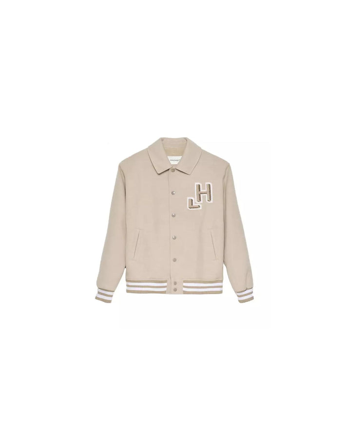 Hazelnut Beige Collegial Bomber Jacket with Embossed Logo L Women